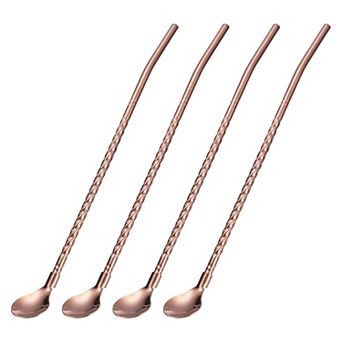 Stainless Steel Spoon Straws, 4 pc 8.6" Reusable Metal Long Handle Drinking Straws Spoon