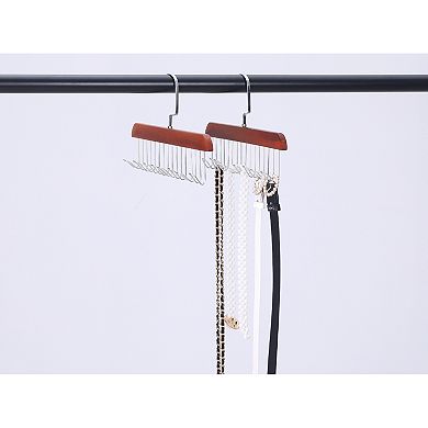 2Pcs Hangers, Wood Tank Top Hanger with 8 Hooks for Closet Organizer, Space Saving Storage for Belts