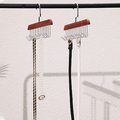 2Pcs Hangers, Wood Tank Top Hanger with 8 Hooks for Closet Organizer, Space Saving Storage for Belts
