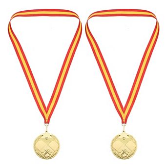 3" Gold Table Tennis Medals, 2 pc Table Tennis Award Medals with Ribbon Red Yellow for Competitions