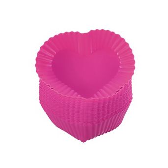 18 pc Silicone Cupcake Liners, 2.75 Inch Reusable Nonstick Baking Cups Heart Shape