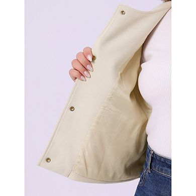 Women's Plus Size Cropped Jackets Single Breasted Bomber Jacket Long Sleeve Shacket Coat with Pocket