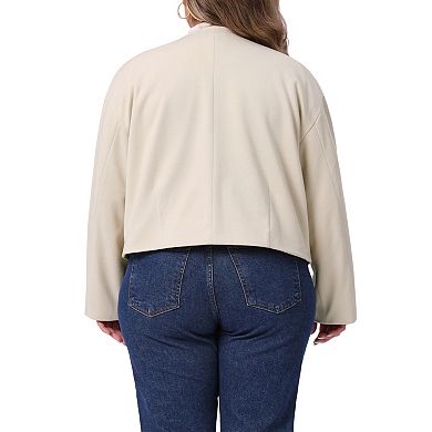 Women's Plus Size Cropped Jackets Single Breasted Bomber Jacket Long Sleeve Shacket Coat with Pocket