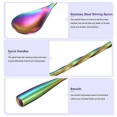 Bar Spoon Cocktail Mixing Spoon, 2Pcs 12" Stainless Steel Long Spiral Handle Mixing Spoons