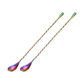Bar Spoon Cocktail Mixing Spoon, 2 pc 12" Stainless Steel Long Spiral Handle Mixing Spoons