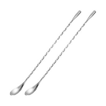 Bar Spoon Cocktail Mixing Spoon, 2 pc 12" Stainless Steel Long Spiral Handle Mixing Spoons