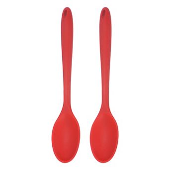 2 pc Silicone Spoons, Heat Resistant Kitchen Cooking Utensil Spoon for Cooking, Mixing and Serving