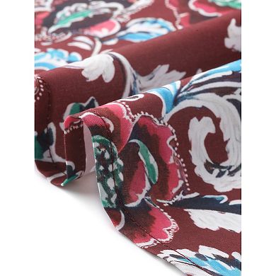 Plus Size Dresses for Women Boho Floral Notched V Neck Long Sleeve A Line Midi Dress with Pockets