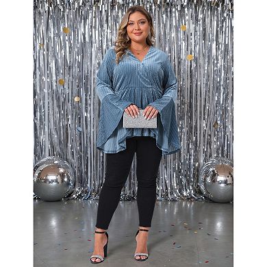 Wrap Neck Velvet Party Blouse