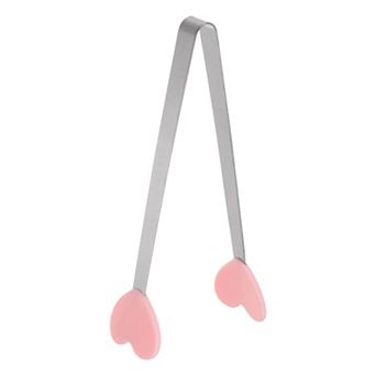 Mini Food Tongs 5.3" Heart Shape Stainless Steel with Silicon Tips Kitchen Small Cooking Tongs
