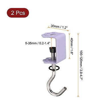 2pcs Desk Hook Clamp 0.2"-1.4" Clamping Range Cat Claw Shape Bag Hook, Portable Desk Mount Hook