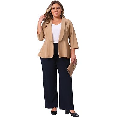 Plus Size Blazers for Women Lapel 3/4 Sleeve Open Front Peplum Office Cardigan Jackets