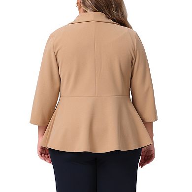 Plus Size Blazers for Women Lapel 3/4 Sleeve Open Front Peplum Office Cardigan Jackets
