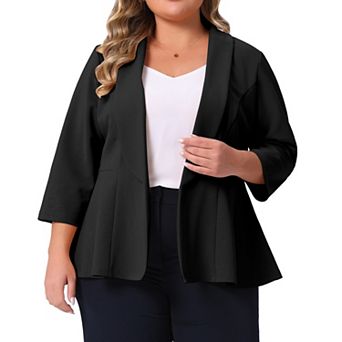 Plus Size Blazers for Women Lapel 3/4 Sleeve Open Front Peplum Office Cardigan Jackets