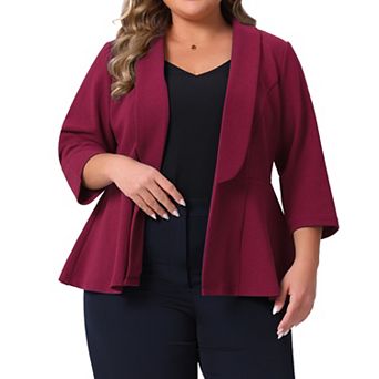 Plus Size Blazers for Women Lapel 3/4 Sleeve Open Front Peplum Office Cardigan Jackets