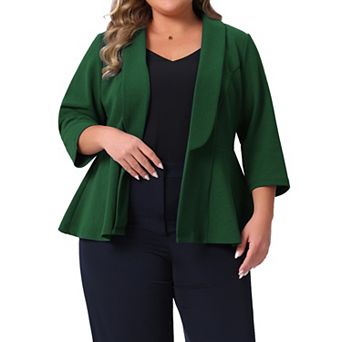 Plus Size Blazers for Women Lapel 3/4 Sleeve Open Front Peplum Office Cardigan Jackets