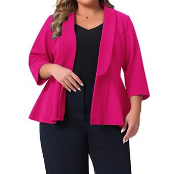 Plus Size Blazers for Women Lapel 3/4 Sleeve Open Front Peplum Office Cardigan Jackets