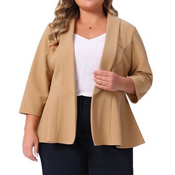 Plus Size Blazers for Women Lapel 3/4 Sleeve Open Front Peplum Office Cardigan Jackets