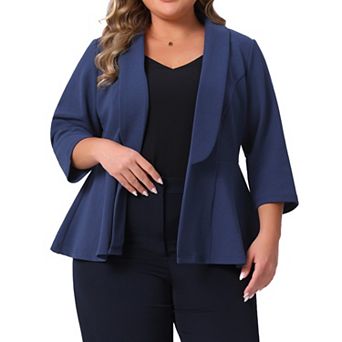 Plus Size Blazers for Women Lapel 3/4 Sleeve Open Front Peplum Office Cardigan Jackets