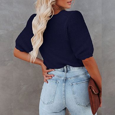 Womens Short Sleeve Sweaters Crewneck Knit Pullover Tops Summer Lightweight Blouse Shirt