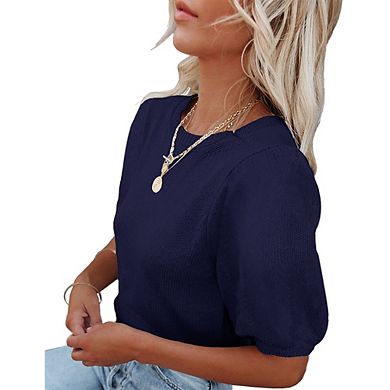 Womens Short Sleeve Sweaters Crewneck Knit Pullover Tops Summer Lightweight Blouse Shirt