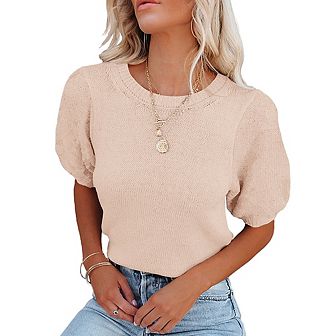 Womens Short Sleeve Sweaters Crewneck Knit Pullover Tops Summer Lightweight Blouse Shirt