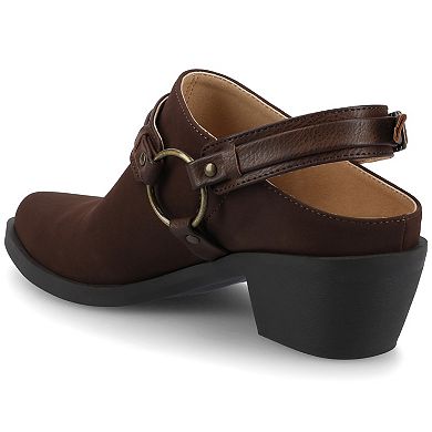 Journee Urbana Women's Pointed Toe Cuban Heel Strappy Mules