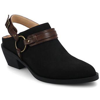 Journee Urbana Women's Pointed Toe Cuban Heel Strappy Mules