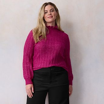 Plus Size LC Lauren Conrad Ruffle Neck Pullover Sweater