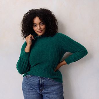 Plus Size LC Lauren Conrad Ruffle Neck Pullover Sweater