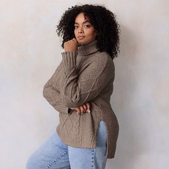 Plus Size LC Lauren Conrad Turtleneck Cable Tunic Sweater