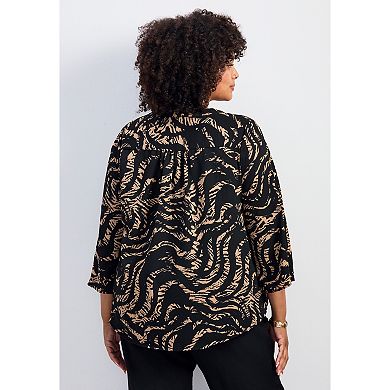 Avenue Women's Plus Size Hailey Zip Front Pintuck Blouse