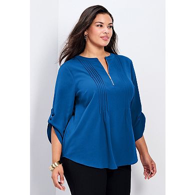 Avenue Women's Plus Size Hailey Zip Front Pintuck Blouse