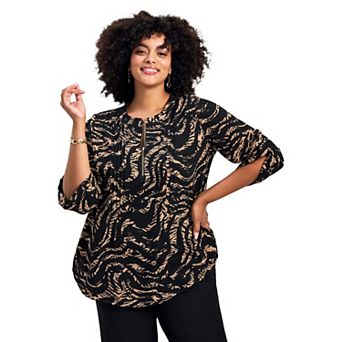 Avenue Women's Plus Size Hailey Zip Front Pintuck Blouse