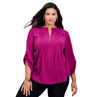 Avenue Women's Plus Size Hailey Zip Front Pintuck Blouse