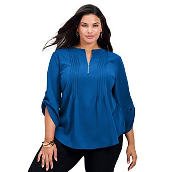 Avenue Women's Plus Size Hailey Zip Front Pintuck Blouse