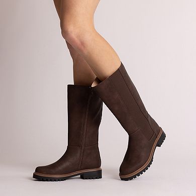 Journee Brandi Women's Knee-High Elastic Stretch Round Toe Boots In Regular, Wide, & Extra Wide Calf