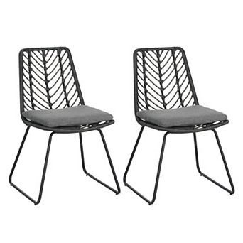 Merax 2 pc Outdoor Wicker Side Chairs Set, Patio Garden Lounge Furniture