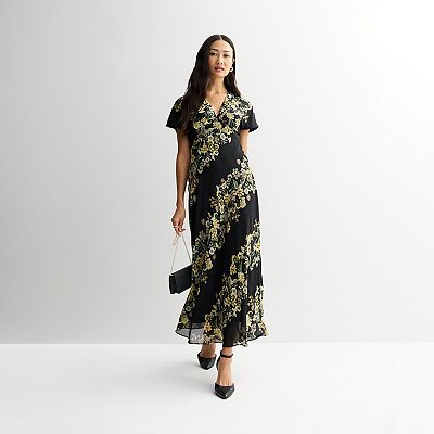 princess polly baby blue dress Women's Taylor Floral V-Neck Drop Shoulder Maxi Dress, Size: 6, Black Floral