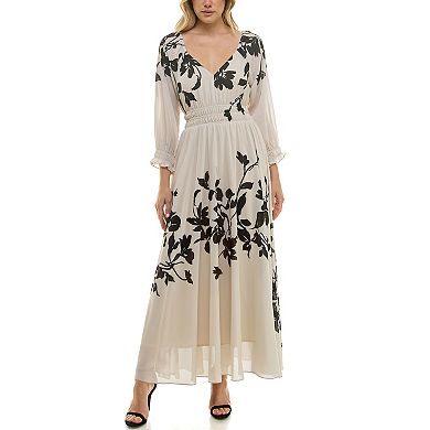Women's Taylor Smocked Waist V-Neck Floral Maxi Dress