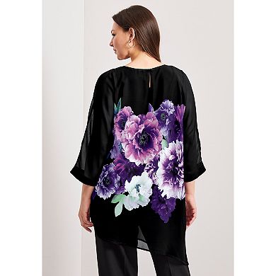 Avenue Women's Plus Size Printed Asymmetric Blouse