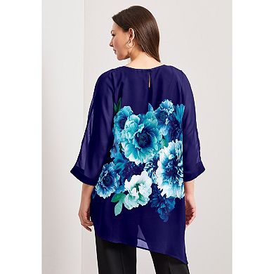 Avenue Women's Plus Size Printed Asymmetric Blouse