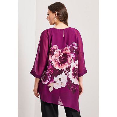 Avenue Women's Plus Size Printed Asymmetric Blouse