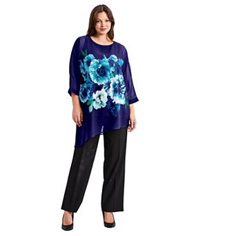 Avenue Women's Plus Size Printed Asymmetric Blouse