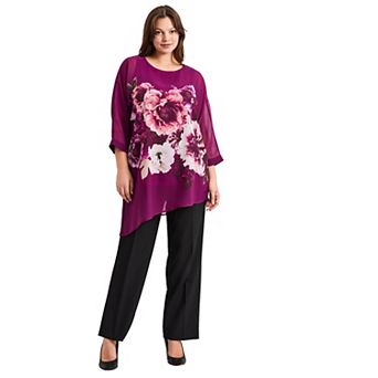 Avenue Women's Plus Size Printed Asymmetric Blouse