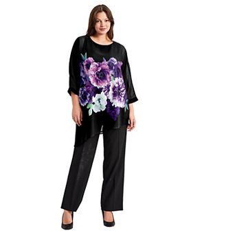 Avenue Women's Plus Size Printed Asymmetric Blouse