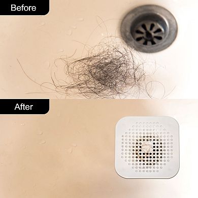 2pcs Shower Drain Hair Catcher Square Drain Cover with Suction Cup Silicone Strainer Hair Stopper