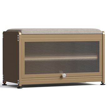 Metal Shoe Bench with Storage, Shoe Organizer Bench with Cabinet for Hallway and Bedroom