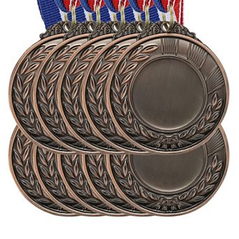 Blank Award Medals, 10 pc Award Medals with Neck Ribbon, Make Your Medals Kit, Winner Medals Prize