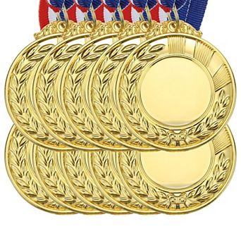 Blank Award Medals, 10 pc Award Medals with Neck Ribbon, Make Your Medals Kit, Winner Medals Prize